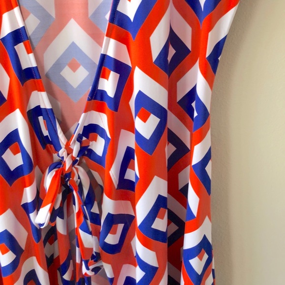 Tracy Negoshian Red White Blue Wrap Dress Sz Large - Picture 3 of 6